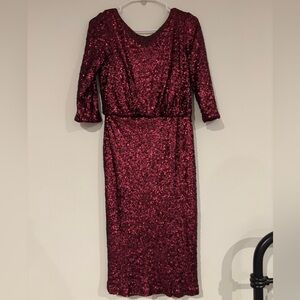 Badgley Mischka Collection Cowl Back Full Sequin Burgundy - size 10